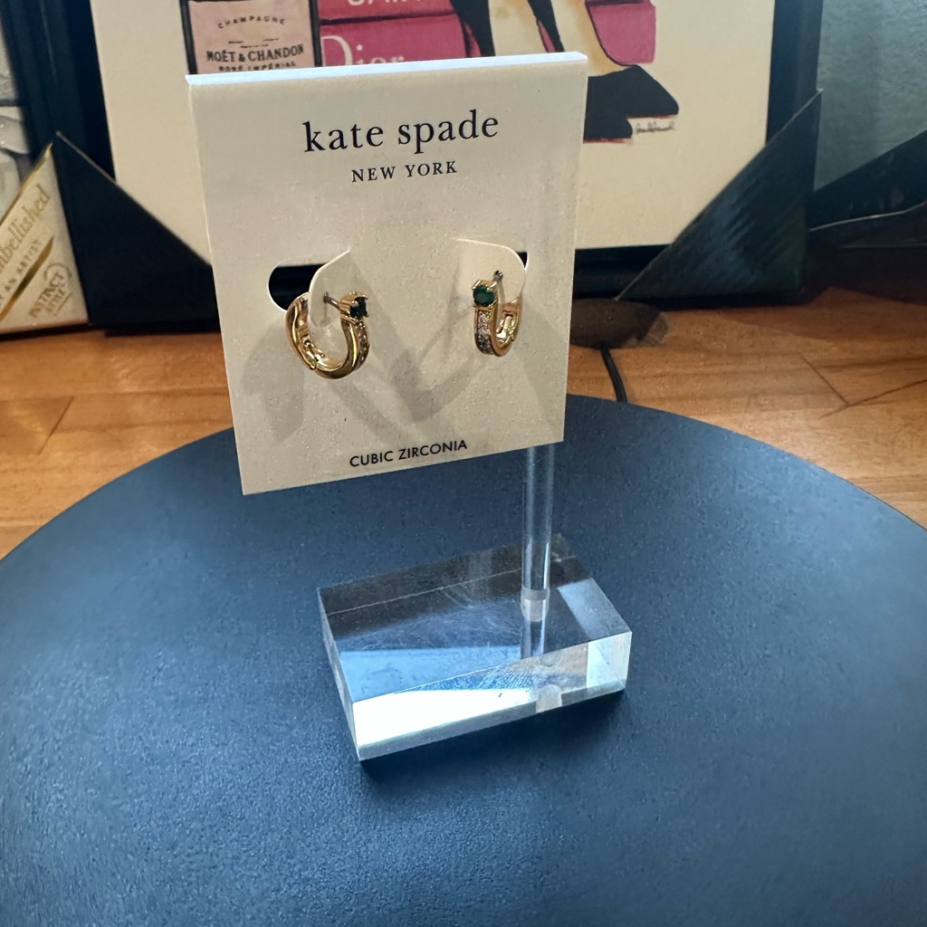 Kate Spade Precious Delight Gold Earrings With Green Accent
